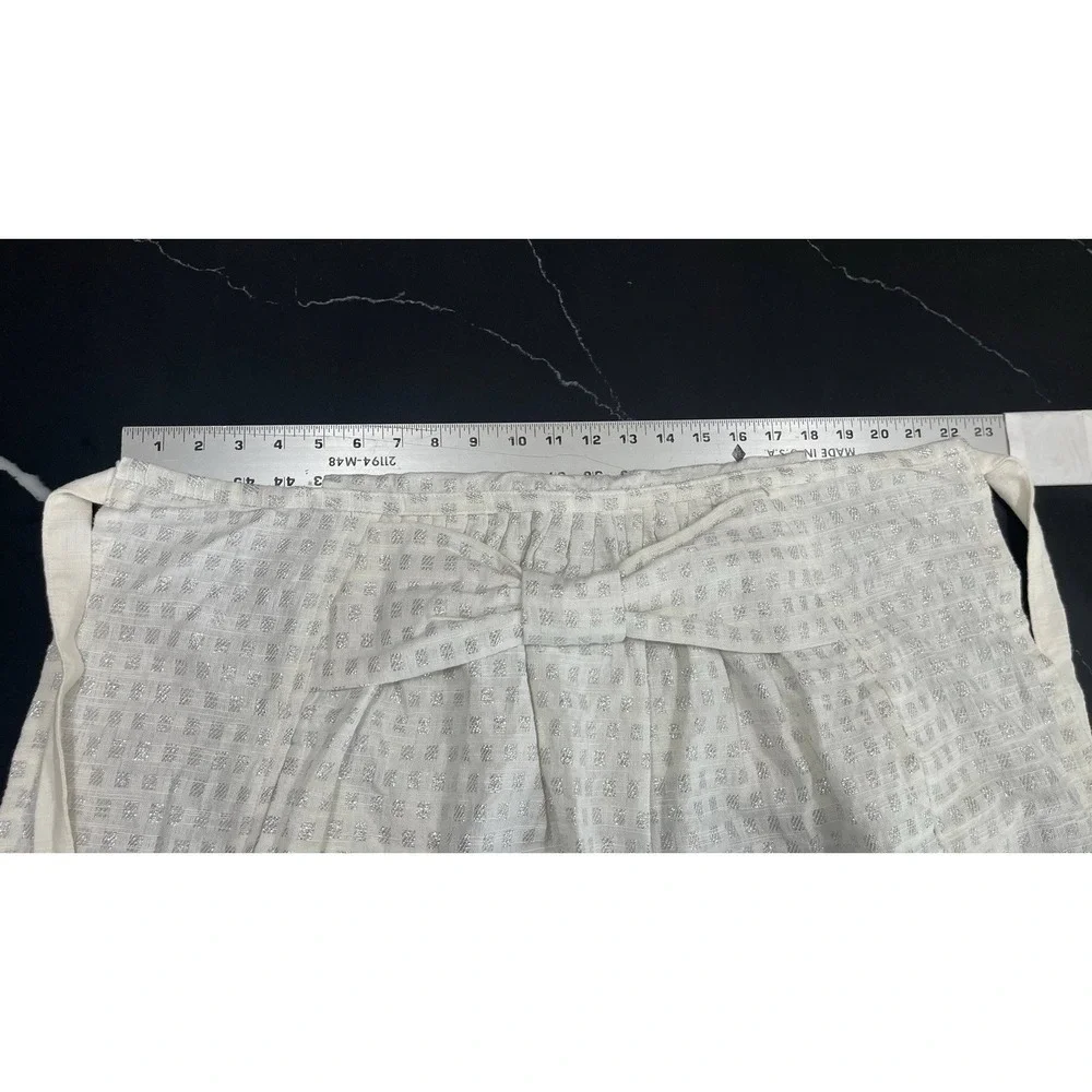 NWT Envogue Silver Lurex Shimmer Apron Bow Front Cotton White Coquette Pockets M
